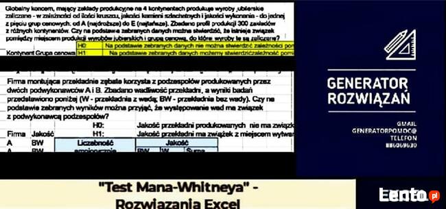 Test Mana-Whitneya - Zestaw 3 rozwiązań Excel