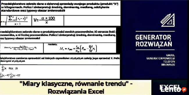 Miary klasyczne, równanie trendu - 3 rozwiązania Excel