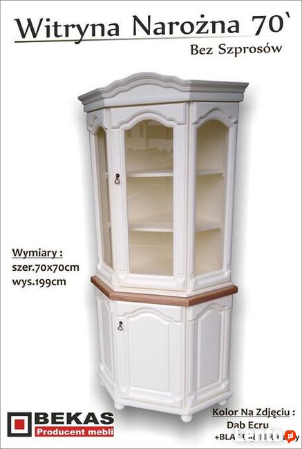 Stylowa Witryna Narożna Biały Dab Blat Dąb Rustikal Bekas