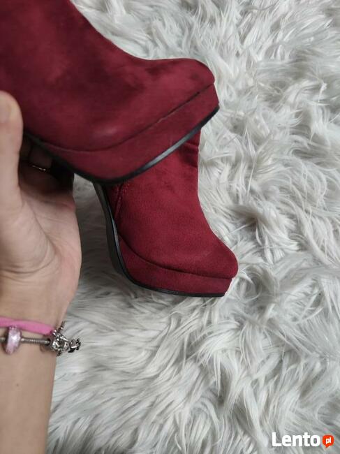 Bordowe botki szpilki 39