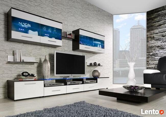 Meblościanka Cama I - wenge / biały połysk + LED