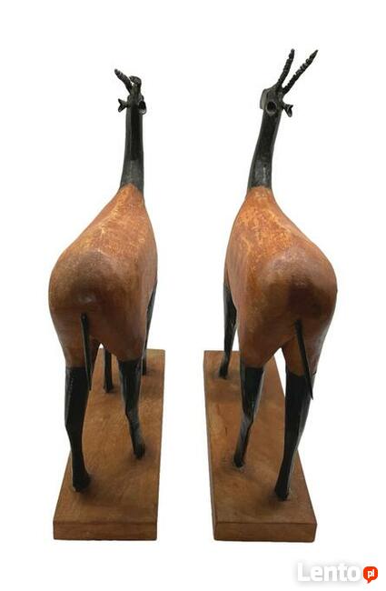 Stylowe rzeźby gazeli metal + drewno Komplet