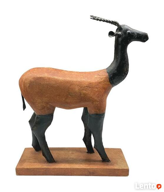 Stylowe rzeźby gazeli metal + drewno Komplet