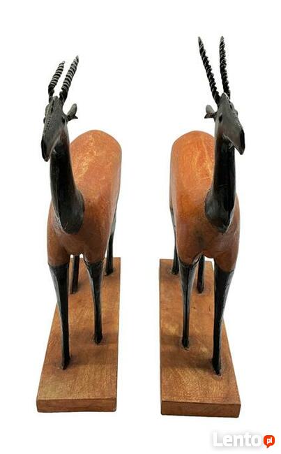 Stylowe rzeźby gazeli metal + drewno Komplet