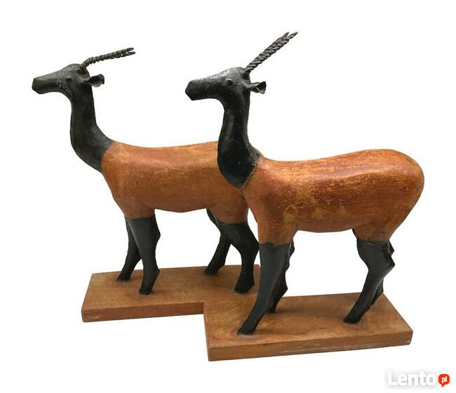 Stylowe rzeźby gazeli metal + drewno Komplet