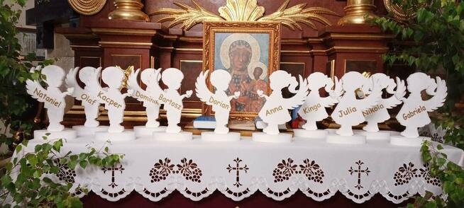 Aniołek z sercem+imię dekoracja Pierwsza Komunia