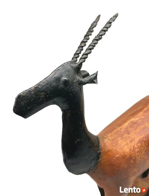 Stylowe rzeźby gazeli metal + drewno Komplet