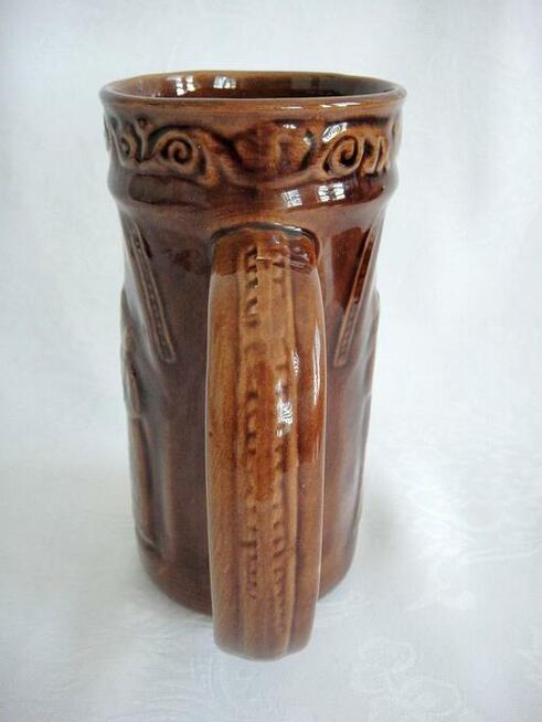 Kufel ceramiczny masywny zdobiony z lat 70-tych