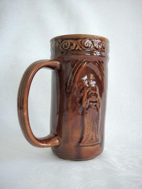 Kufel ceramiczny masywny zdobiony z lat 70-tych