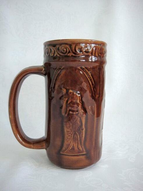 Kufel ceramiczny masywny zdobiony z lat 70-tych