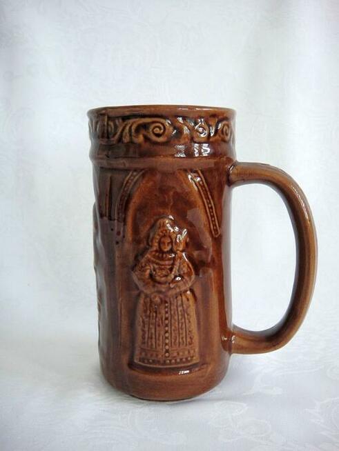 Kufel ceramiczny masywny zdobiony z lat 70-tych
