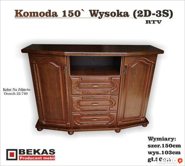 Komoda RTV 142` (Niska) Bekas Dąb Rustikal Natura Śliczna