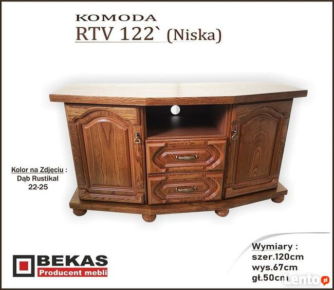 Komoda RTV 142` (Niska) Bekas Dąb Rustikal Natura Śliczna