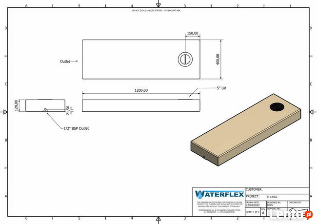 Zbiornik 51 litrów płaski woda kamper auto olej pod podłogę