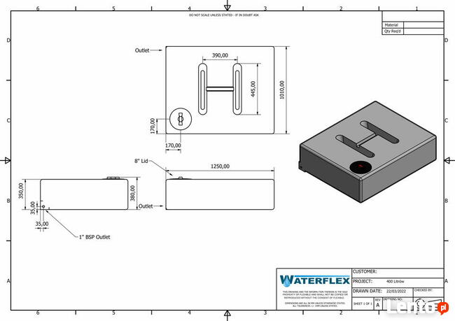 400 litrów zbiornik płaski woda olej kamper nawadnianie