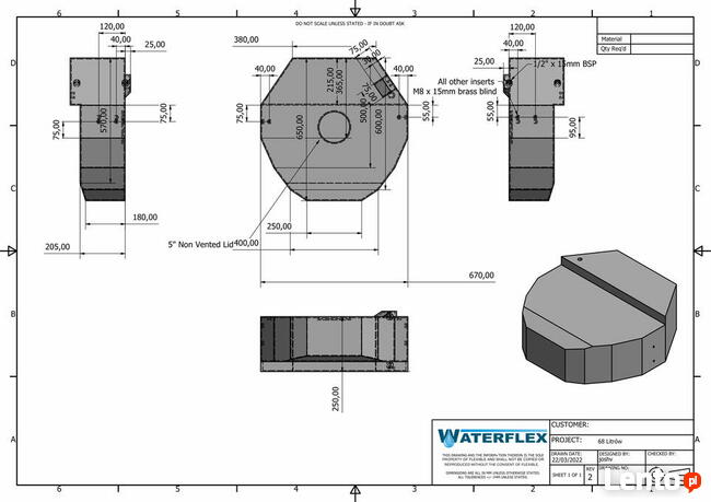 Zbiornik 68 litrów VW T5 T6 DEDYKOWANY DO KAMPERA PROMOCJA