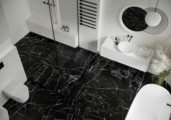 Płytki łazienkowe 80x80 biały i czarny marmur Marmo La Mania