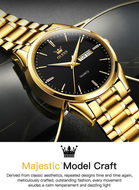 Klasyczny zegarek męski złoty Olevs bransoleta box na ślub