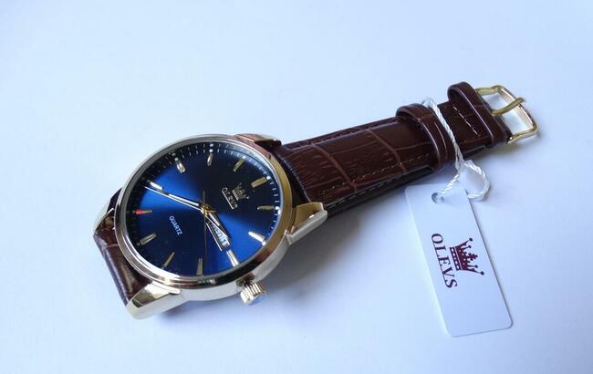 Zegarek męski złoty klasyczny na ślub granatowy datownik