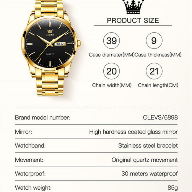 Klasyczny zegarek męski złoty Olevs bransoleta box na ślub