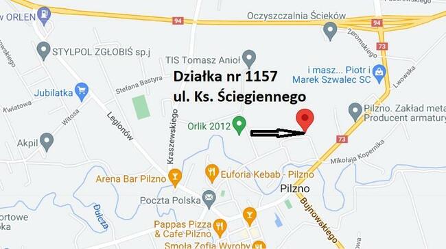 Działka +proj.domu. Pilzno 9ar, 34ar ul.Kś.Ściegiennego