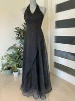 Śliczna suknia wieczorowa 34 czarna cyrkonie