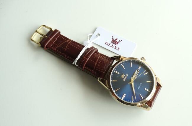 Zegarek męski złoty klasyczny na ślub granatowy datownik