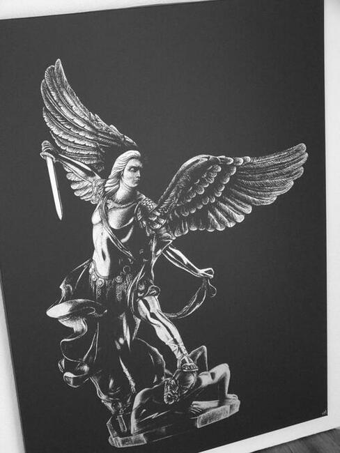 Archanioł Michał Ręcznie rzeźbiony obraz Grawer Prezent