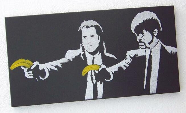 BANKSY Pulp Fiction Obraz na blasze ... Grawerka Staloryt