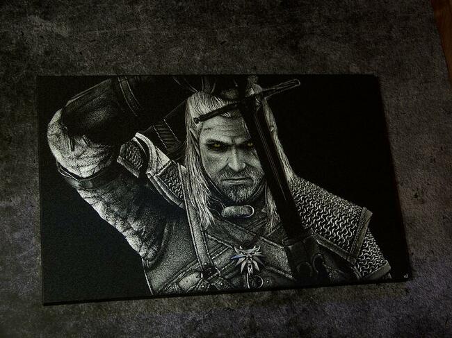 Wiedźmin Oryginalny obraz ręcznie rzeźbiony w blasze Grawer