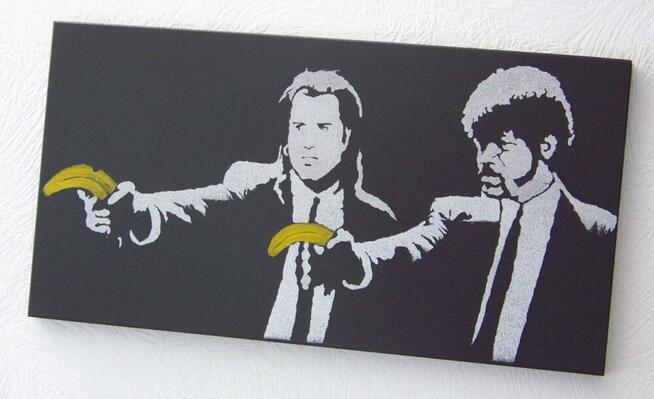 BANKSY Pulp Fiction Obraz na blasze ... Grawerka Staloryt