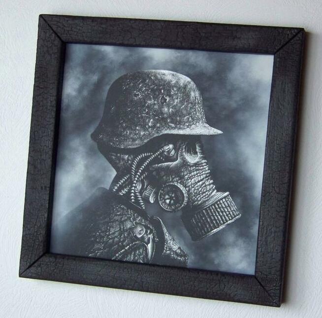 Ręcznie grawerowany obraz na blasze + zwęglona rama ...