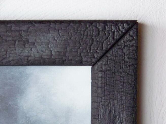 Ręcznie grawerowany obraz na blasze + zwęglona rama ...