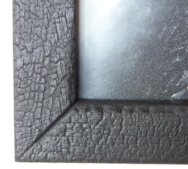 Ręcznie grawerowany obraz na blasze + zwęglona rama ...