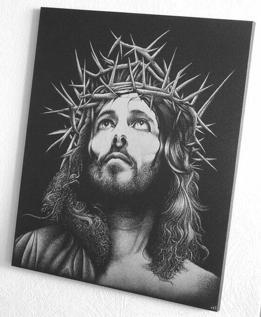 Jezus Chrystus Oryginalny obraz na blasze Grawerka Staloryt