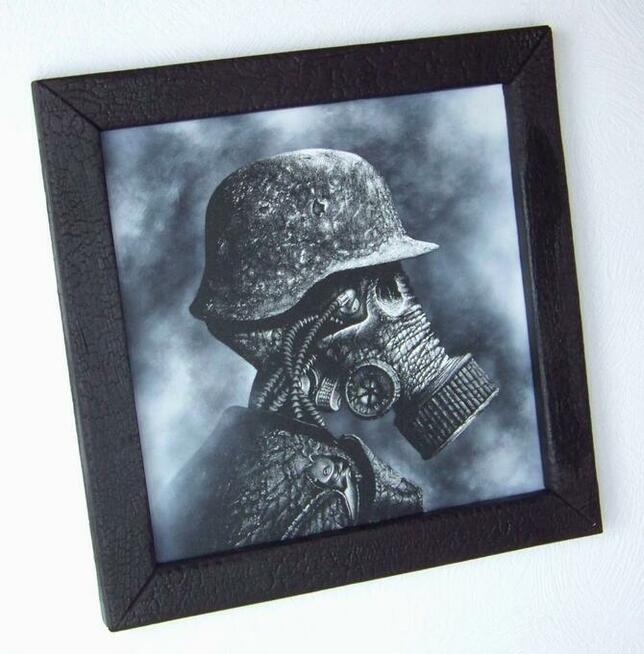 Ręcznie grawerowany obraz na blasze + zwęglona rama ...