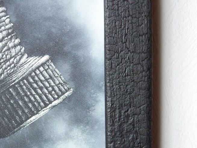 Ręcznie grawerowany obraz na blasze + zwęglona rama ...