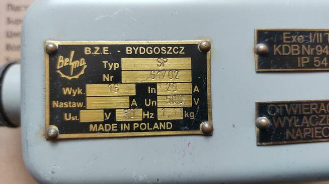 Belma B.Z.E. _Bydgoszcz Typ SP In 25A Exe I/II T3 KDB Nr 94.