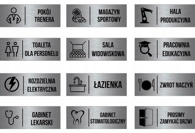 Srebrna złota elegancka tabliczka na drzwi bramę dom BHP