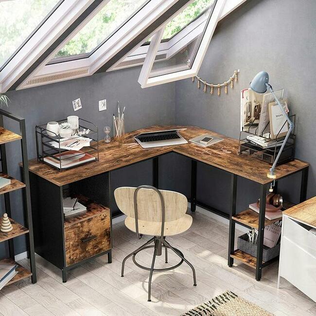 Archiwalne DUŻE BIURKO NAROŻNE DO BIURA POKOJU W STYLU LOFT Kielce