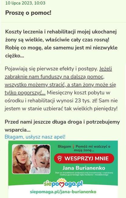 Pilne Błagam, pomóż Janie walczyć o sprawność.