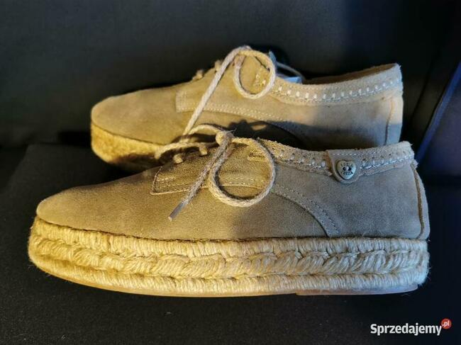 Firmowe Espadryle Ibiza Zamsz Beżowe Rozm.39