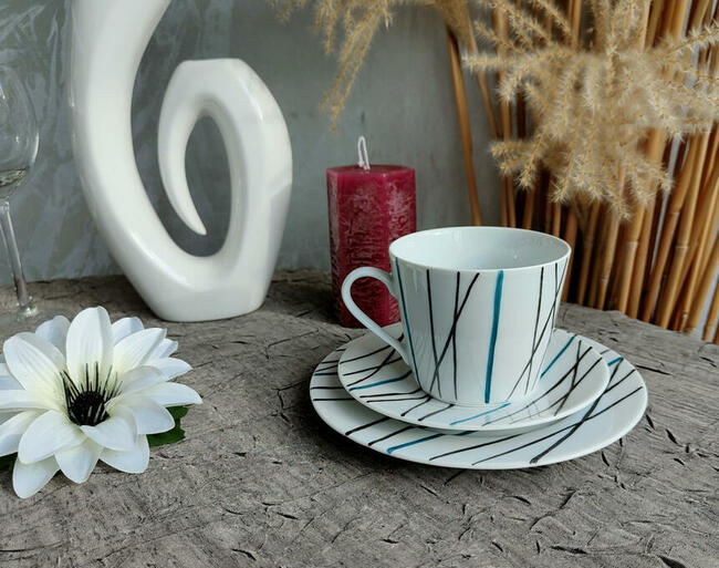 Zestaw śniadaniowy filiżanka / spodek Paski ręcznie malowane