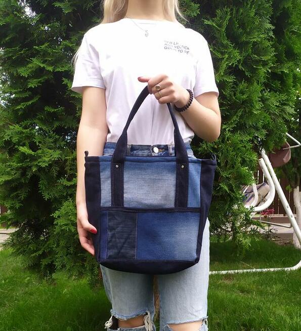 Torebka jeansowa-lniana shopper 627