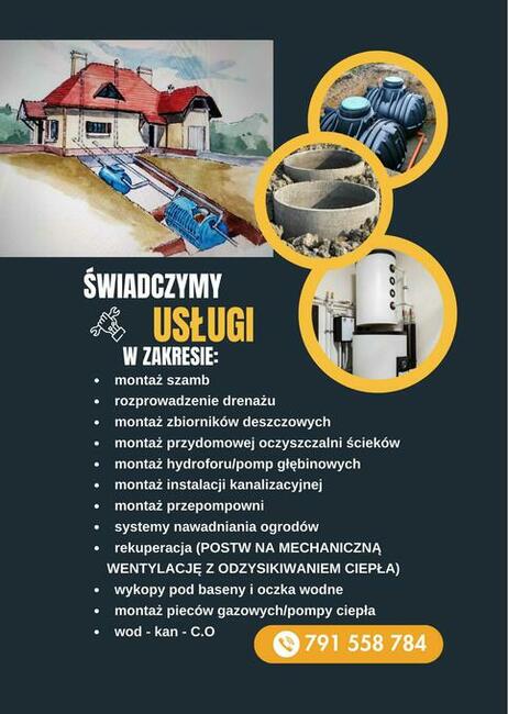 Montaż szamba oczyszczalnie instalacje sanitarne podłogówka