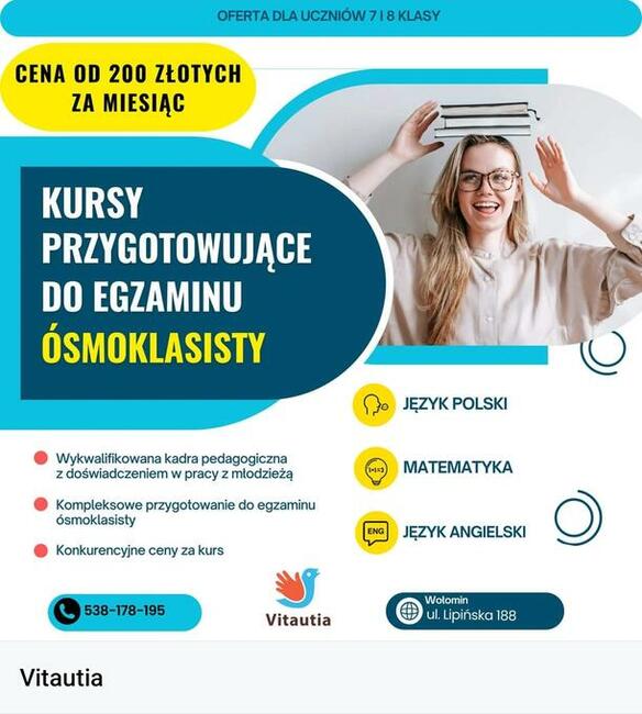 Korepetycje - zajęcia przygotowujące do egzaminu po 8 kl