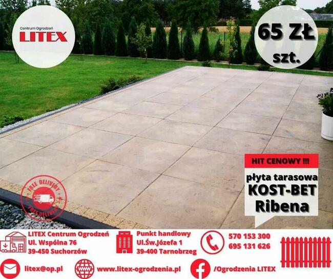 płyta tarasowa, płyty tarasowe KOST-BET 60x60x4 RIBENA