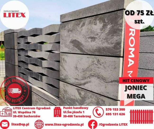 bloczek, pustak na ogrodzenie JONIEC ROMA MEGA