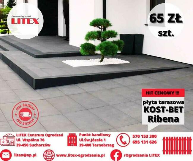 płyta tarasowa, płyty tarasowe KOST-BET 60x60x4 RIBENA