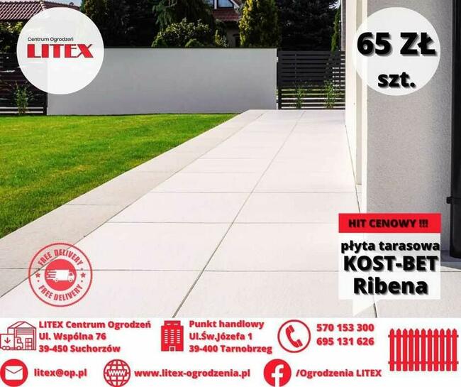 płyta tarasowa, płyty tarasowe KOST-BET 60x60x4 RIBENA